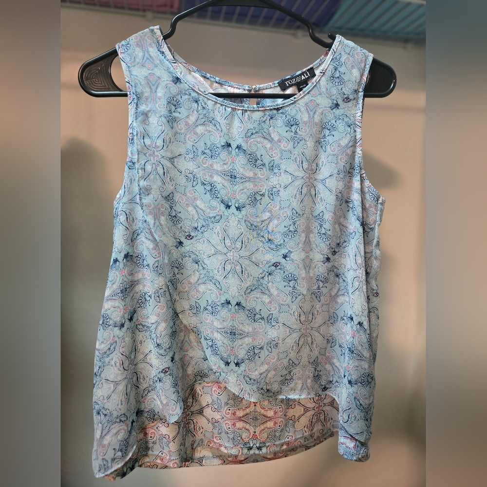 Roz & Ali Blue and White Boxy Tank Top